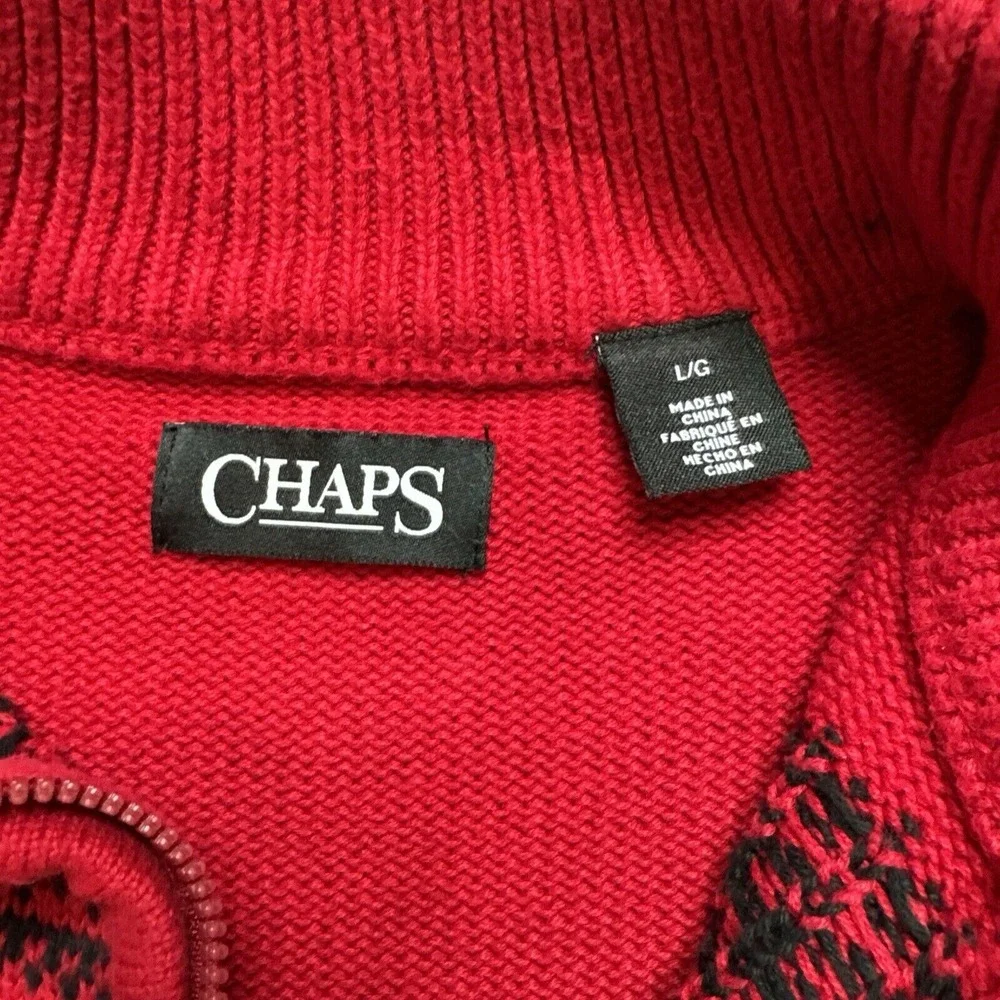 Chaps 1/4 Zip Sweater Mens XL Moose Pattern Red/Black Cotton